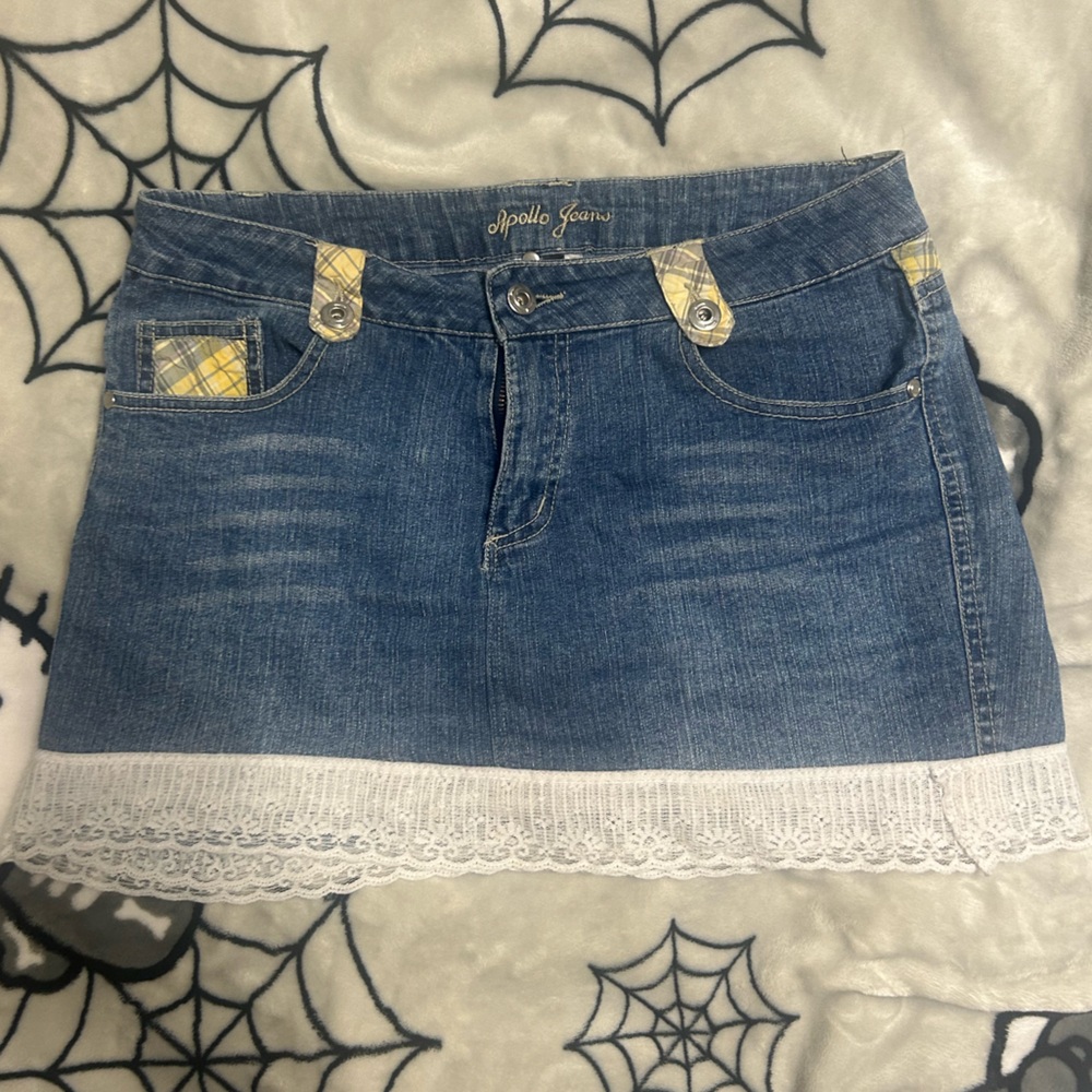 Apollo Jeans Denim Mini Skirt with Beige Lace